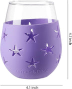 Hyperspace 20 OZ Stemless Wine Glass, Beverage Glass with Protective Silicone Sleeve (4COLOR ASST Star)
