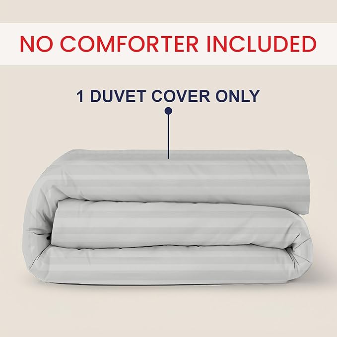 Kotton Culture 120"x120" 1 Pc Super King Plus/Super Oversize King Duvet Cover Only 100% Egyptian Cotton - 600 TC, Zipper Closure & Corner Ties - Fits Only Extra Large Inserts - Striped Silver