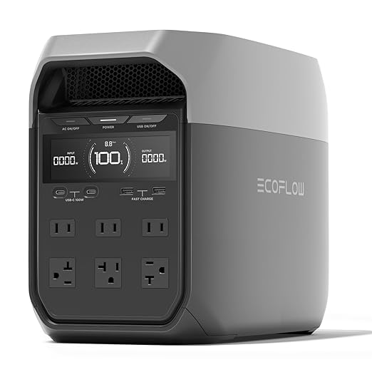 EF ECOFLOW DELTA 3 Portable Power Station, 1024Wh LiFePO4 Battery, Full Charge in 56 Min, 1800W AC/100W USB-C Output, Solar Generator(Solar Panel Optional) for Home Backup Power, Camping & RVs
