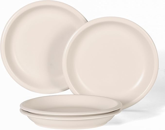 GZG 10.25-Inch Ceramic Dinner Plates Set of 4, Rustic Matte Glaze Terracotta Stoneware Plates for Main Course & Everyday Meals, Microwave & Dishwasher Safe(Cream Mist)