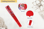 HUNANBANG 4 Pcs Oriental Flowers Japanese Folding Hand Fans Spanish Church Wedding Vintage Gift, Party Favors, DIY Decoration retro Gift Size 8 1/4" Wholesale (4pack)