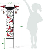 Cardinal Bird Bath Garden Trellis for Climbing Plants Outdoor Wind Chime Decor Red Birds Feeder Yard Sign Spring Lawn Decorations Housewarming Christmas Appear Memorial Gift for Bird Watcher Gardener