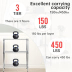 BestOffice 23Lx13.2Wx30.2H Adjustable Metal Storage Shelves 3-Tier Wire Shelving Unit Organizer Wire Rack 450Lbs Capacity for Small Places Kitchen Garage,Chrome