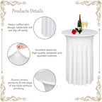 Albassa 4 Pack Cocktail Table Covers 32"x 43" Spandex Stretch Round Cocktail Tablecloths with Wavy Drapes Fitted High Top Bar Table Skirt for Wedding Party Banquet (White, 4 PCS)