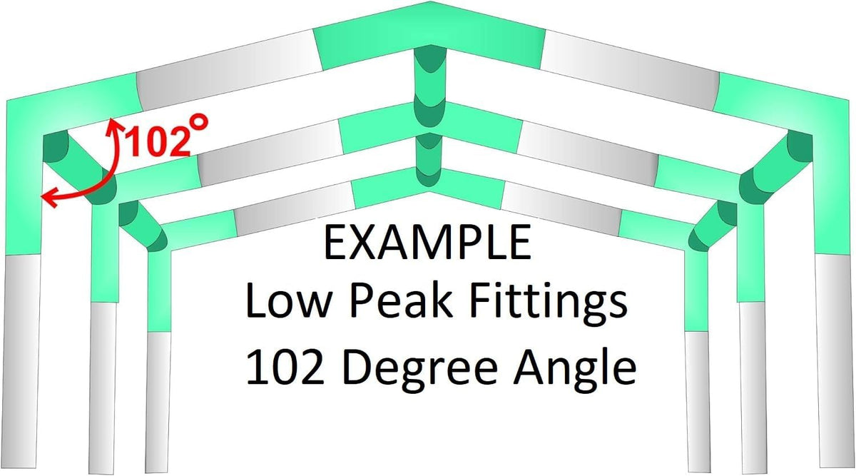6 Leg Style Carport Canopy EMT Pipe Fittings Low Peak Connectors with 102 Degree Angle (Choose Size) (Connects 1-5/8" Pipe)
