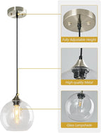 Modern Pendant Light Fixture, Clear Glass, 7.87in, Kitchen Island, Living Dining Room, 3-Pack