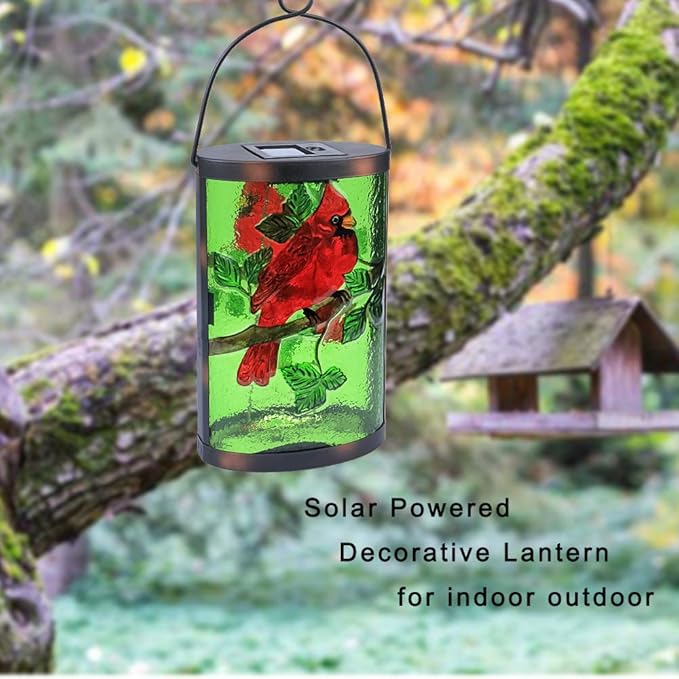 Hanging Solar Lantern Outdoor Decorative Waterproof LED Solar Cardinal Lights Tabletop Lamp for Outdoor Patio Garden