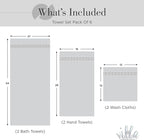 100% Combed Cotton Bathroom Towel Set of 6- 2 Bath Towels, 2 Hand Towels, 2 Wash Cloths, Sustainable, Soft, Highly Absorbent 6 Piece Cotton Bath Towel Set Ideal for Hotels, Spa, Bathroom, Dorm, Silver