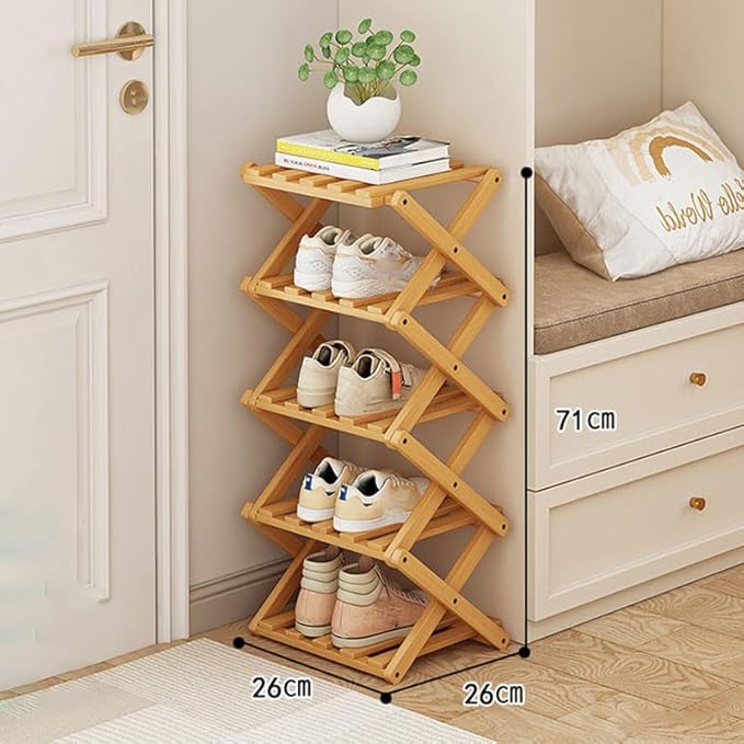 YYW Bamboo Shoe Rack for Entryway,Installation-Free and Foldable Vertical Shoe Storage Organizer,Free Standing Shoe Racks Shelf Closet Shoe Organizer for Living Room (Nature-5 Layers)