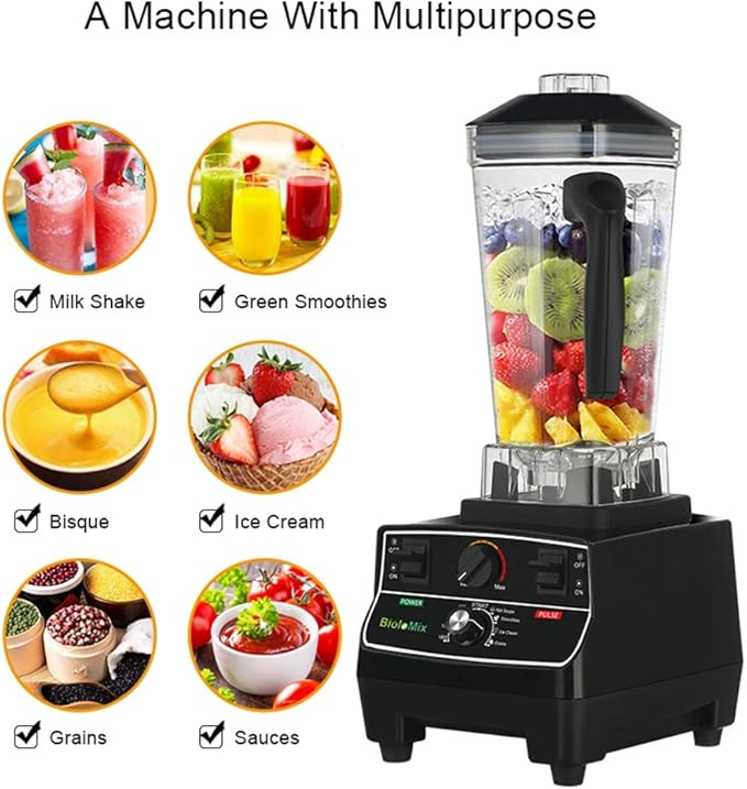 BioloMix Professional Countertop Blender Smoothie Mixer with 68Oz BPA Free Pitcher, Smart Timer And Pre Programed Peak 2200W Power Mixer With 8 Blades for Crushing Ice, Frozen Dessert