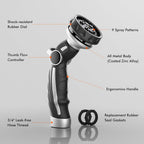RESTMO Water Hose Nozzle, Metal Garden Hose Sprayer, Heavy Duty | 9 Spray Patterns | High Pressure | Thumb Flow Control, Ideal for Outdoor Lawn & Plant Watering, Car & Pet Washing, Silver