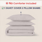 Kotton Culture 3 Pc King Size Duvet Cover Set- 100% Egyptian Cotton Sateen 600 Thread Count Ultra Soft Premium Durable Comforter Cover Zipper Closure & Corner Ties (Light Grey, King 102"x94")