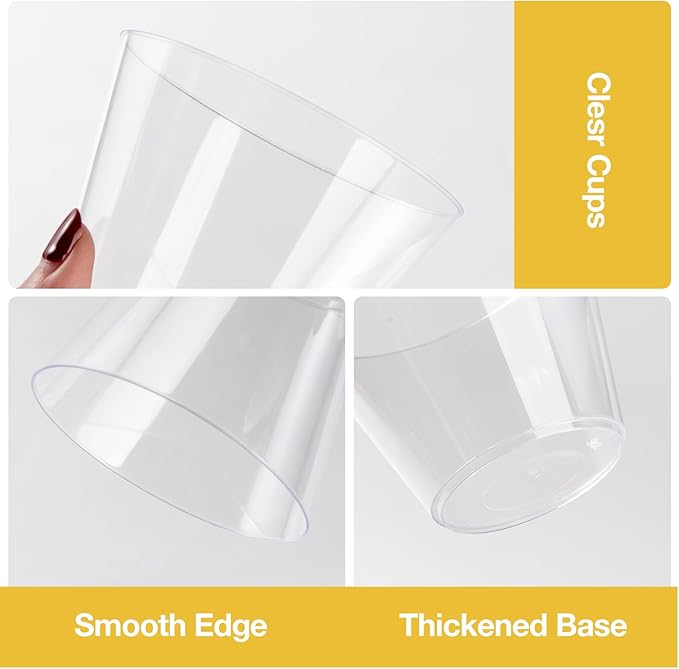 Goodluck 50PCS 9oz Clear Plastic Cups for Party, Disposable Clear Plastic Cups, Cocktail Glasses for Wedding Thanksgiving, Christmas, and Parties