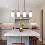 Brushed Nickel Kitchen Island Light, Farmhouse Pendant Light Fixtures with Opal White Glass Shades Modern Linear Ceiling Hanging Light for Living Room
