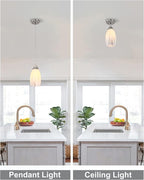 Mini Milk Glass Pendant Lights,Handcrafted Art Glass Pendant Hanging Light fixtures with Brushed Nickel Finish Adjustable Cord Glass Pendant Light Shade for Kitchen Island,Hallway,Dining Room