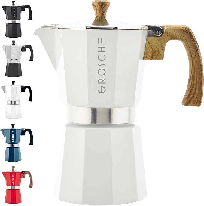 GROSCHE White Milano Stovetop Espresso Maker, 6 cup