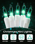 Brightown Green Christmas String Lights, 100-Count 26.5ft Incandescent Bulb Mini Lights for St. Patrick's Day Decor, Christmas Tree Garland Wedding Party Multi-Use Festival Decoration, White Wire