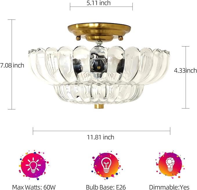 Ceiling Lights Semi Flush Mount Ceiling Light White Glass Light Gold Base Modern Light Fixture for Hallway Living Room Kitchen Bedroom 3 Bulbs(Bulb Not Included)