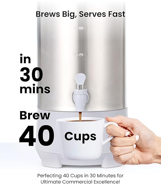 SYBO 45Cup Coffee Urn, Commercial Grade Stainless Steel Percolate Coffee Maker, Removable Filter, Easy to Clean, Hot Water Urn for Catering, Hot Beverage Dispenser with Cool-Touch Handles, 4.5L, Grey