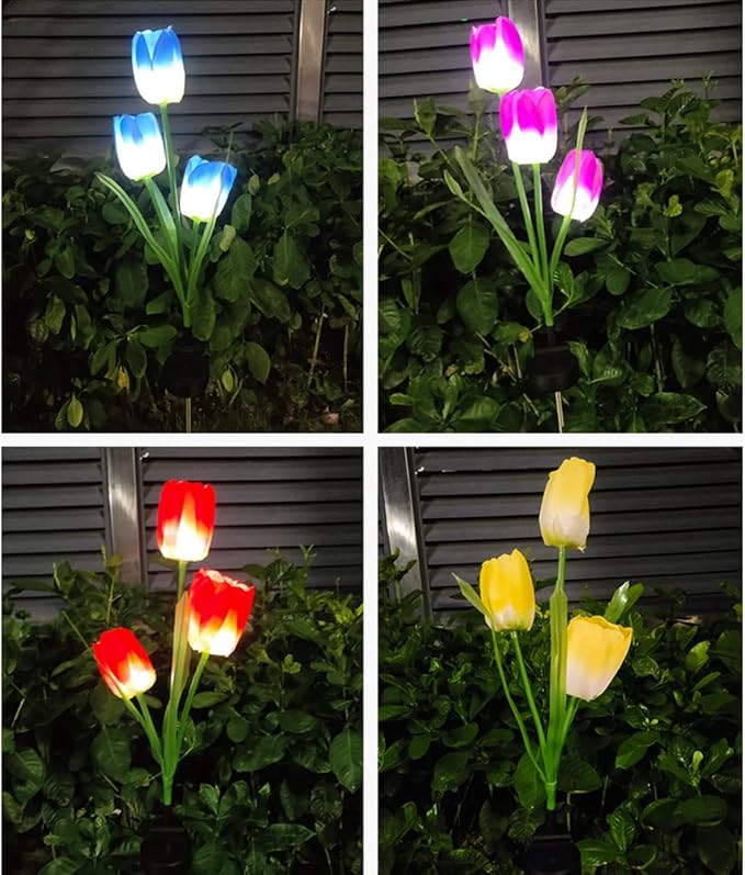 Veesee Solar Garden Outdoor Flower Light, Powered Stake for Decorative Landscape Lawn Yard Patio LED Lighting (Tulip-Purple, 2Pack)