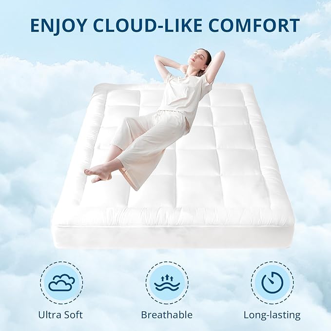 YUGYVOB Mattress Pad Extra Thick, Cooling, and Breathable Full Size Mattress Topper 8-21" Deep Pocket Soft Down Alternative Fill