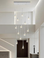 Modern Rectangular Chandelier,14 Lights Silver Raindrop Chandelier Lighting,Industrial Linear Pendant Ceiling Light Fixture for Dining Living Room Kitchen Island