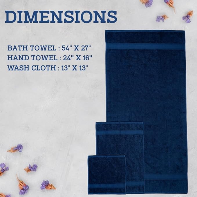 Casa Lino 100% Cotton Bath Towels Set of 4 (1 Bath Towel, 1 Hand Towel & 2 Wash Cloths) - Bathroom Towels and Washcloths Set - Complete Bathroom Set - Guest Room Essentials - (Cobalt Blue)