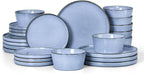 Herogo 24-Piece Stoneware Dinnerware Set for 8, Dinner Plates and Bowls Sets, Double Reactive Glaze Dishware Place Setting for Kitchen, Scratch Resistant, Microwave Safe, Haze Blue