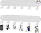 2 Pack Key Holder for Wall,Key Hooks,Key Holder Wall Mount Self Adhesive, Key Hooks for Wall Key Rack Wall Mount for No Drill for Living Room, Kitchen, Bathroom, Garage (White, 6 Hooks)