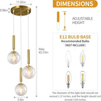Mid Century Globe Pendant Light with Clear Glass for Kitchen Island Modern Gold Finish Hanging Light Fixture Retro Round Pendant Lighting for Living Room Bedroom Entryway(3 Lights)