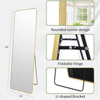 BEAUTYPEAK 59"x16" Mirror Full Length, Standing or Leaning Rounded Corner Full Body Floor Mirror with Metal Framed,Suitable for Living Room or Bathroom,Gold