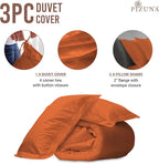 Pizuna Pure 100% Cotton King Duvet Cover Set, Luxurious 400 Thread Count Long Staple Cotton Sateen Weave with Button Closure (Combed Burnt Orange Cotton Duvet Cover King)