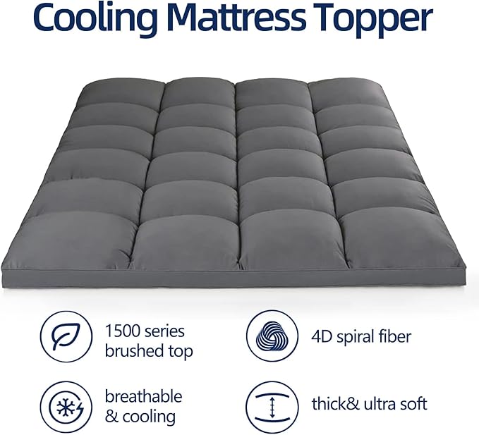 Mattress Topper Twin for Back Pain, Extra Thick Mattress Pad Cover, Plush Pillow Top, Deep Elastic Pocket, Grey