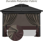 Gazebo Privacy Curtains 10' x 10' with Zipper 4-Panels Side Wall Universal Replacement for Patio, Outdoor Canopy, Garden and Backyard Khaki and Brown (Curtain Only)