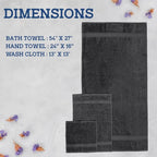 Casa Lino 100% Cotton Bath Towels Set of 4 (1 Bath Towel, 1 Hand Towel & 2 Wash Cloths) - Bathroom Towels and Washcloths Set - Complete Bathroom Set - Guest Room Essentials - (Charcoal Black)