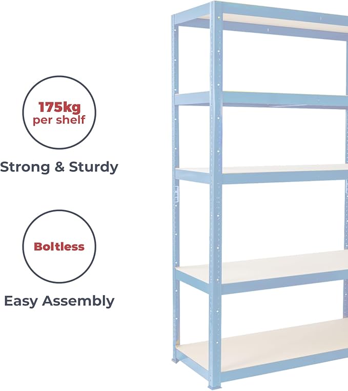 180cm x 120cm x 40cm, Blue 5 Tier (175KG Per Shelf), 875KG Capacity Extra Wide Garage Shed Storage Shelving Unit, 5 Year Warranty