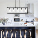 VINLUZ Modern Chandeliers Brushed Nickel and Black 5 Light Rectangle Dining Room Lighting Fixtures Hanging with Clear Glass Shade, Farmhouse Kitchen Island Pendant Lights Ceiling for Living Room