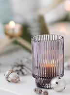 Serene Spaces Living 5in Smoke Ribbed Glass Votive Holder, Decorative Centerpiece for Wedding, Christmas, Thanksgiving, Dining Table, Living Room, Home Décor, 3.25" Diameter & 5" Tall, Pack of 24
