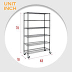 BestOffice NSF Wire Shelving Unit 6-Shelf Large Storage Shelves Heavy Duty Metal Wire Rack Height Adjustable Commercial Grade Utility Storage Rack on 4" Casters 6000LB Capacity 18x48x76,Black