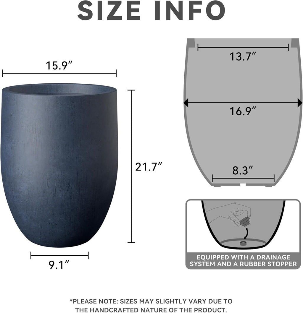 Kante Tall Concrete Planter, 21.7-Inch Height Antique Blue Large Indoor Outdoor Plant Pot with Drainage Hole for Patio Garden Home, Modern Decor for Flowers and Tree