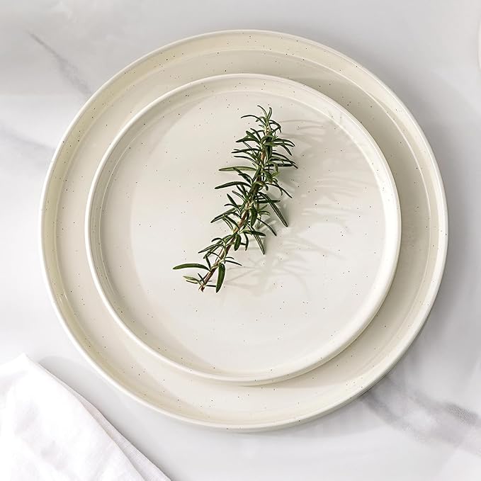 GBHOME Dinnerware Set for 8, 24 Piece Speckled Plates and Bowls Set with Glazed Bottom, Chip and Scratch Resistant Stoneware Plates Sets, Dishwasher & Microwave Safe Dishes, Light Beige