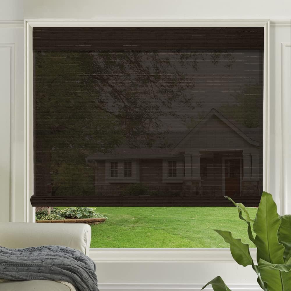 LETAU Cordless Wood Window Roller Shades, Bamboo Light Filtering Window Blinds for Indoor Home, Office, Kitchen, Pattern 12