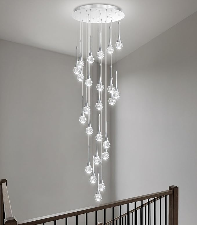 24 Light Modern Glam Crystal Chandelier for High Ceiling LED Dimmable Ceiling Pendant Light Staircase Foyer Enterway Living Room Chandelier Lighting Antique Silver