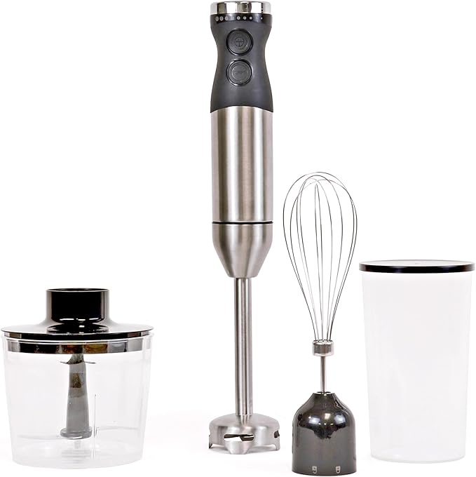 Kenmore Immersion Blender - Handheld Stick Mixer For Kitchen, Food Chopper, Whisk, Smoothie Milkshake Maker, Blend Baby Food, Protein Shake, Puree, Batidora De Inmersión Stainless Steel Blade, Black