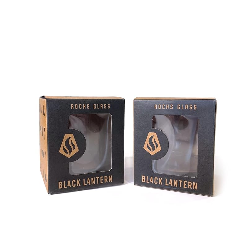 Black Lantern Whiskey Glasses - Set of 2 Old Fashioned Glasses for Cocktails and Drinking Glasses - Rock Glasses for Nature Lovers - Set of 2 Kitchen Glasses (Stars & Night Landscape)