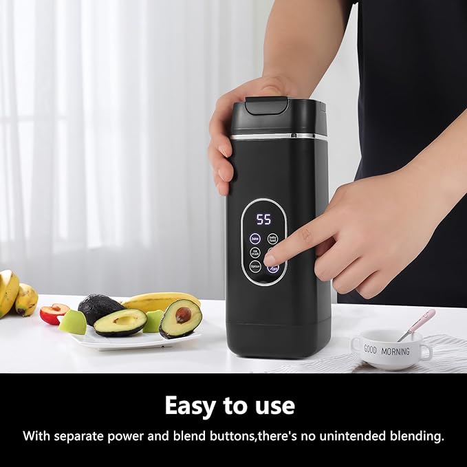 Portable Personal Blender with 12 Stainless Steel Blades – USB Rechargeable for Smoothie Shakes,14 Oz/420ML Cup and Extra Handle Lid, for Travel Sports Gym (Black)