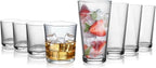 Glaver's Drinking Glasses Set of 12. Everyday Mixed Drinkware Set. 6, 17 oz Tall Kitchen Glass Cups, 6,13 Oz Rocks Whiskey Glasses. Heavy Duty Ribbed Glassware Set for Cocktail Beer, Juice, Water.