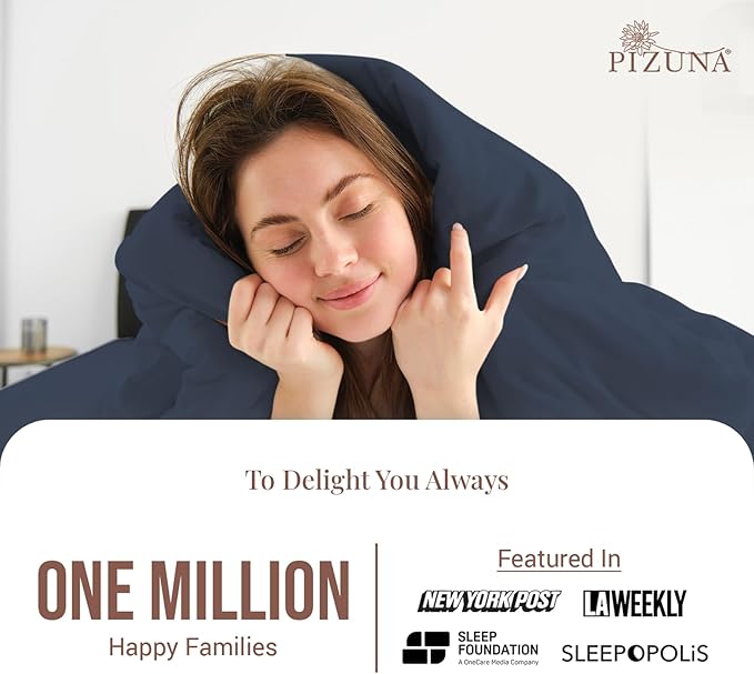 Pizuna 100% Cotton King 3 Pc Duvet Cover + 1 Pc Fitted Sheet Set 400 Thread Count Dark Blue Sateen Weave Luxurious Long Staple Cotton 4 Piece Bedding Set -1 Duvet Cover, 2 Pillow Shams, 1 Fitted Sheet