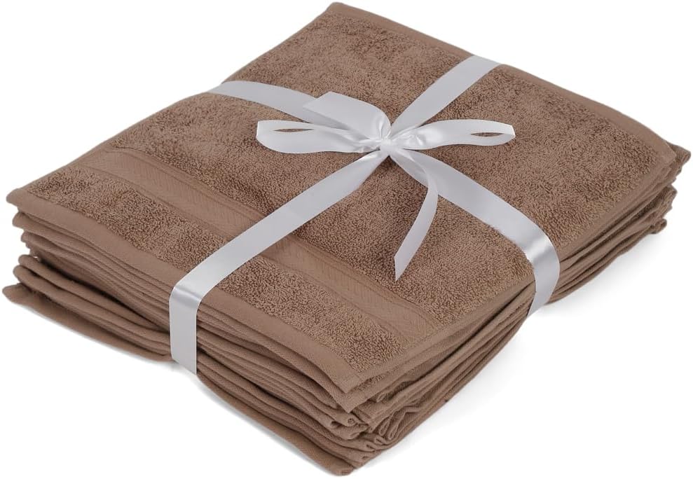 Casa Lino Face Towels & Body Wash Cloths for Showering - 100% Cotton Wash Cloths for Bathroom - Highly Absorbent & Quick Drying Washcloth Set - Cotton Washcloths 24 Pack (12" x 12") - (Brown)