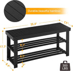 Apicizon Bamboo Shoe Rack for Entryway, 3-Tier Shoe Rack Bench for Front Indoor Entrance, Small Shoe Organizer with Storage, 35.4 Inches, Black
